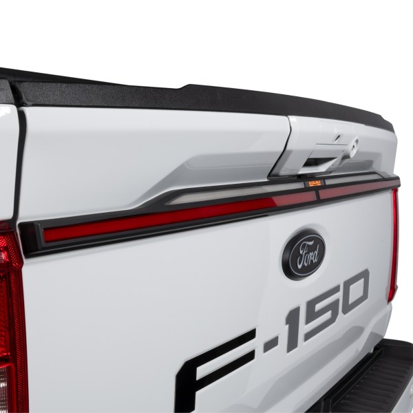 Single-piece third brake LED housing that seamlessly follows the full width and curvature of the tailgate